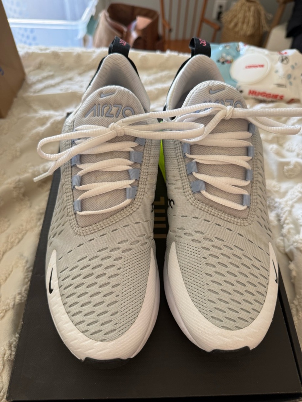 Nike Air Max 270 Grey Black Neon Green Pink Accent Sneakers - Picture 2 of 4